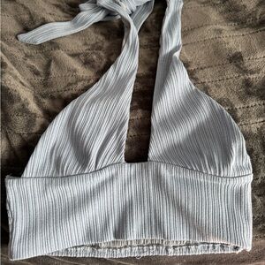 Ribbed Halter Top in Light Gray/blue
